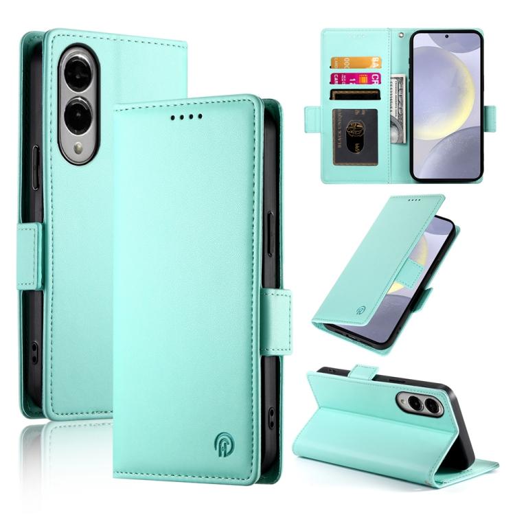 

For Samsung Galaxy S25 Edge 5G Side Buckle Magnetic Frosted Leather Phone Case(Mint Green)