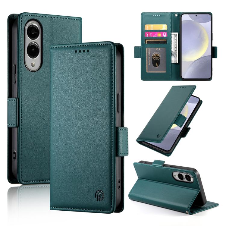 

For Samsung Galaxy S25 Edge 5G Side Buckle Magnetic Frosted Leather Phone Case(Dark Green)