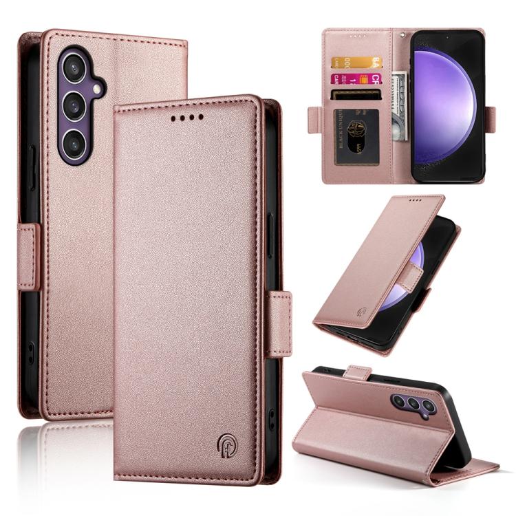 

For Samsung Galaxy S25 FE 5G Side Buckle Magnetic Frosted Leather Phone Case(Rose Gold)