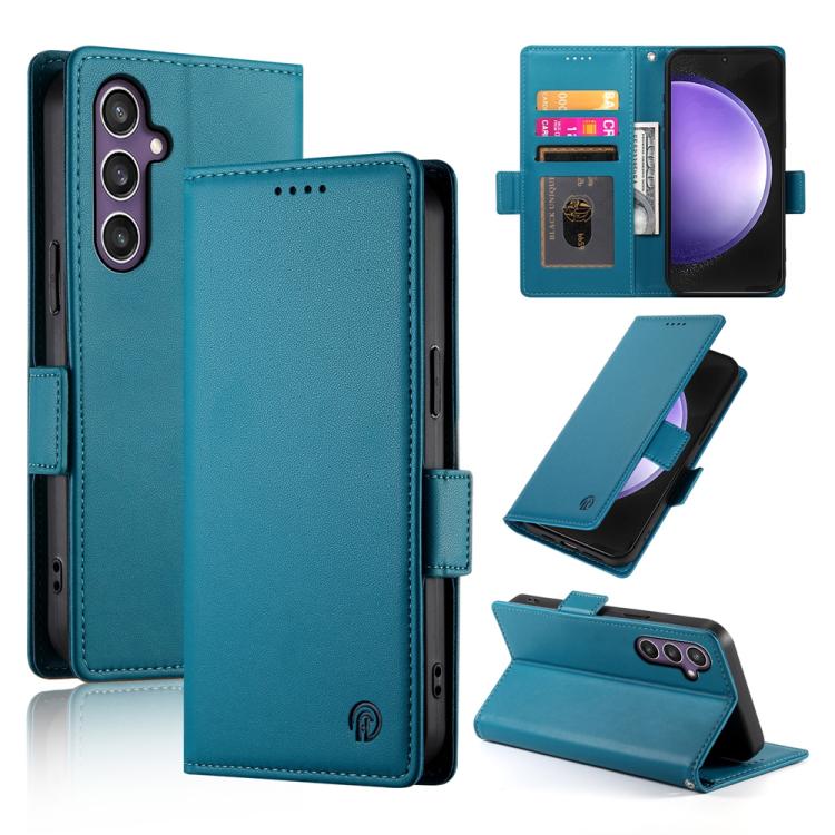 

For Samsung Galaxy S25 FE 5G Side Buckle Magnetic Frosted Leather Phone Case(Blue)