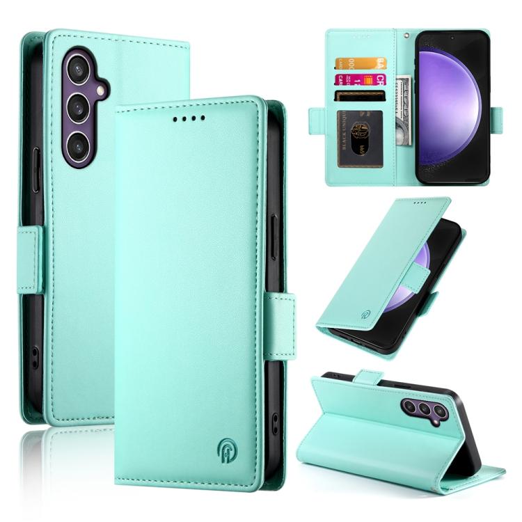 

For Samsung Galaxy S25 FE 5G Side Buckle Magnetic Frosted Leather Phone Case(Mint Green)