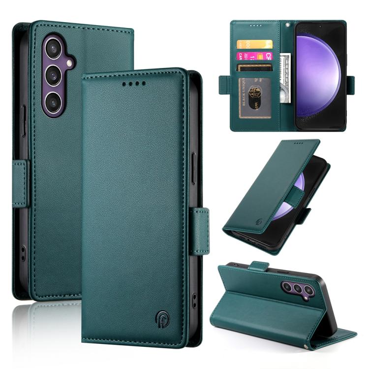 

For Samsung Galaxy S25 FE 5G Side Buckle Magnetic Frosted Leather Phone Case(Dark Green)