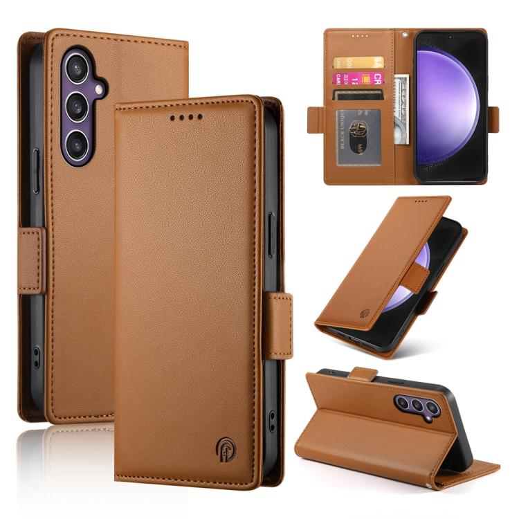 

For Samsung Galaxy S25 FE 5G Side Buckle Magnetic Frosted Leather Phone Case(Brown)
