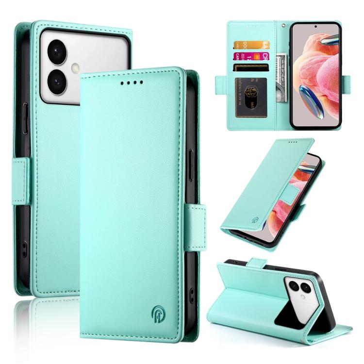 

For Samsung Galaxy S26 Edge 5G Side Buckle Magnetic Frosted Leather Phone Case(Mint Green)