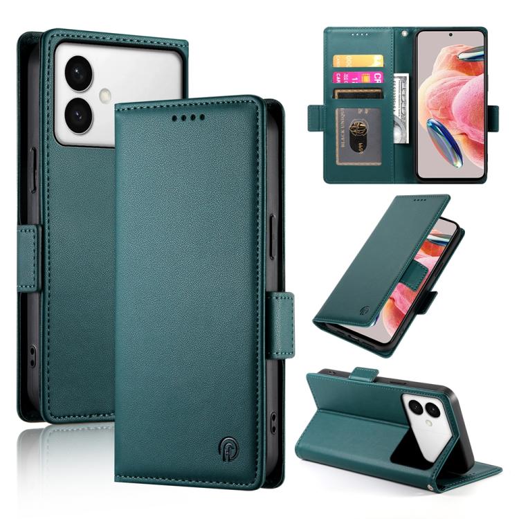 

For Samsung Galaxy S26 Edge 5G Side Buckle Magnetic Frosted Leather Phone Case(Dark Green)