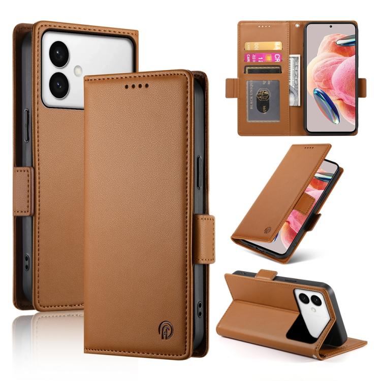 

For Samsung Galaxy S26 Edge 5G Side Buckle Magnetic Frosted Leather Phone Case(Brown)