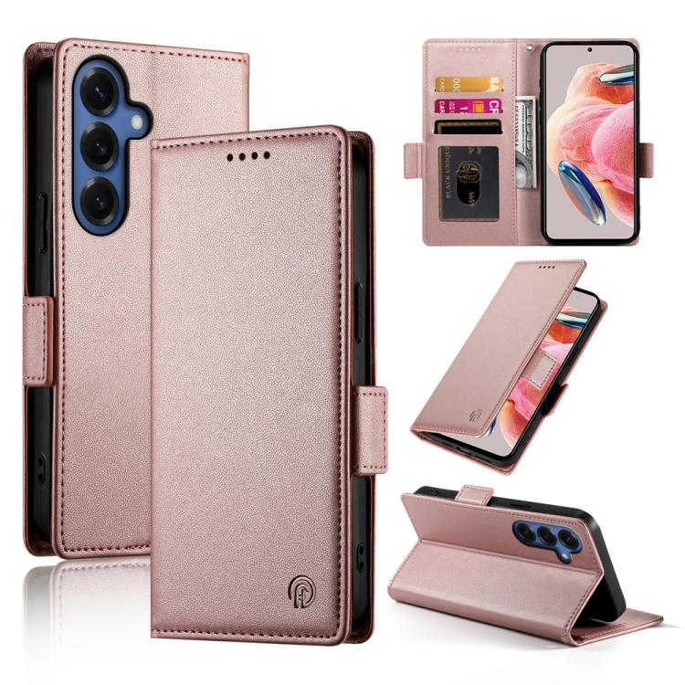 

For Samsung Galaxy S26+ 5G Side Buckle Magnetic Frosted Leather Phone Case(Rose Gold)