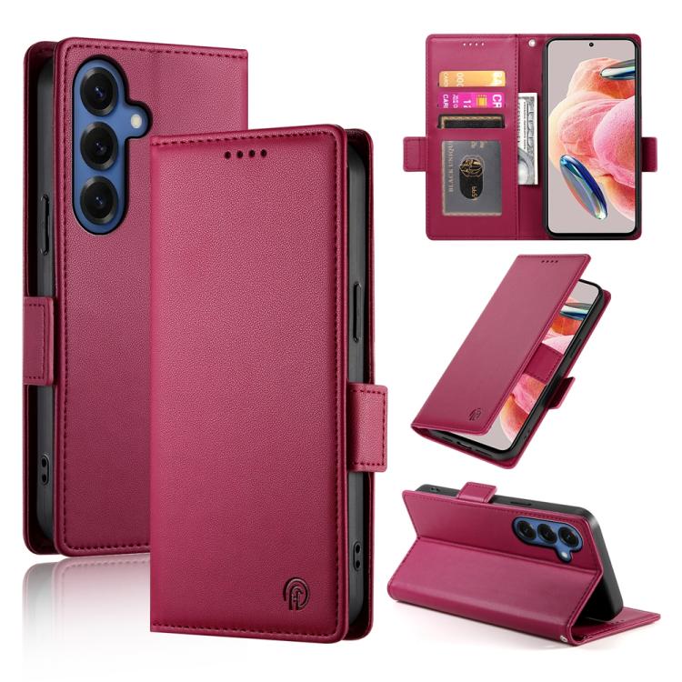 For Samsung Galaxy S26+ 5G Side Buckle Magnetic Frosted Leather Phone Case(Wine Red)