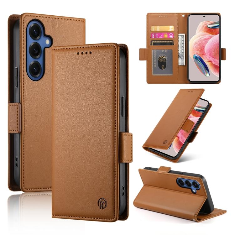 For Samsung Galaxy S26+ 5G Side Buckle Magnetic Frosted Leather Phone Case(Brown)