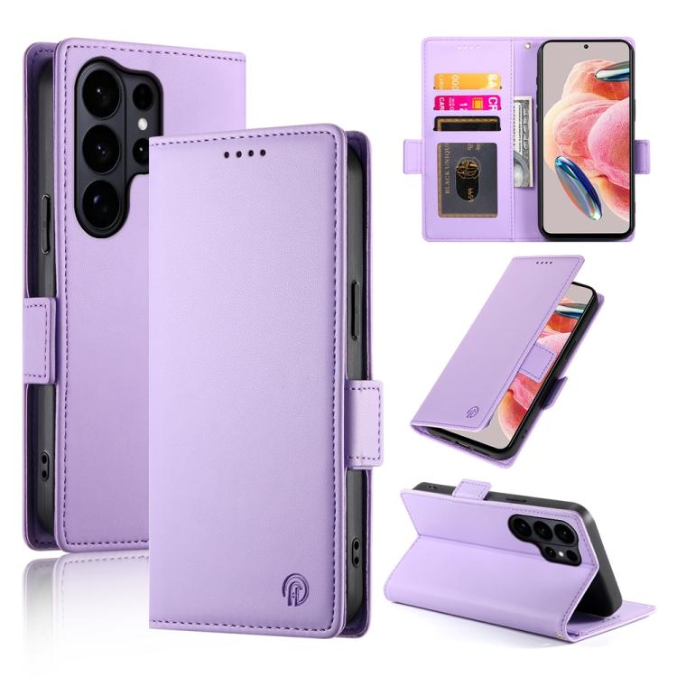 

For Samsung Galaxy S26 Ultra 5G Side Buckle Magnetic Frosted Leather Phone Case(Purple)