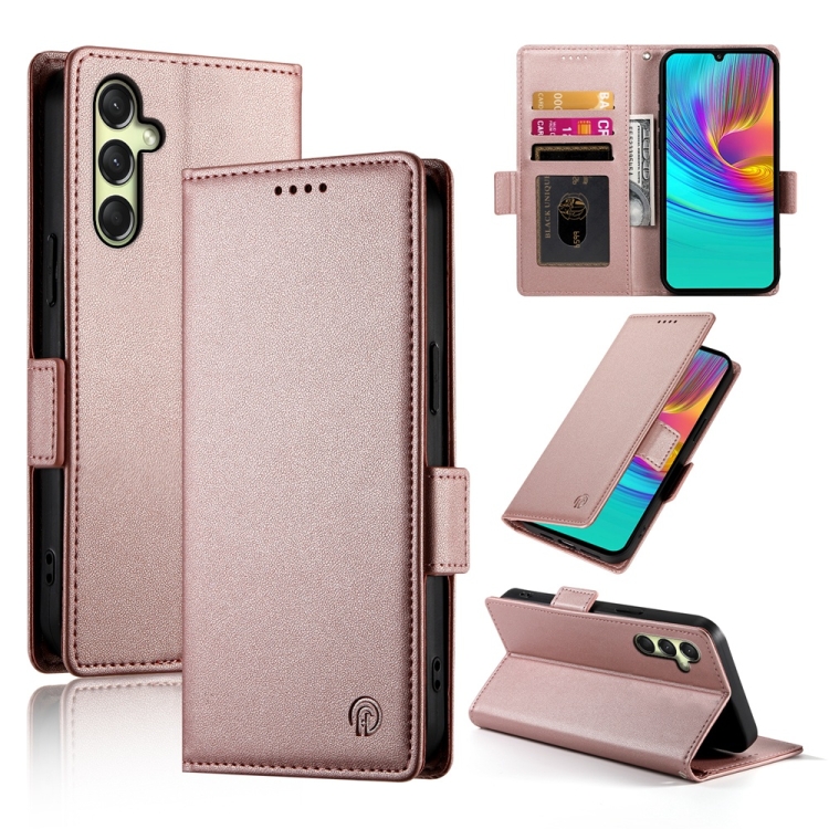 

For Samsung Galaxy A16 5G Side Buckle Magnetic Frosted Leather Phone Case(Rose Gold)