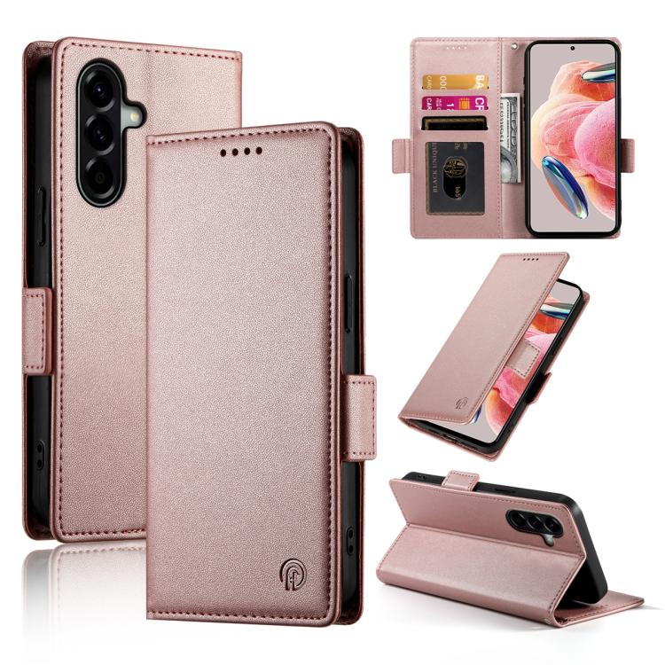 

For Samsung Galaxy A57 5G Side Buckle Magnetic Frosted Leather Phone Case(Rose Gold)