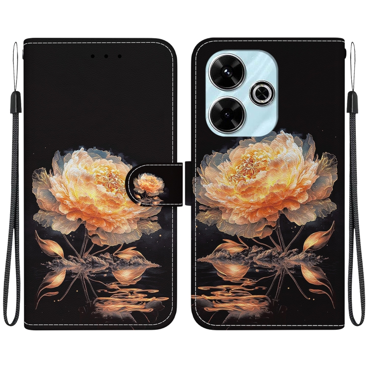 

For Xiaomi Redmi 13 4G Crystal Texture Colored Drawing Leather Phone Case(Gold Peony)