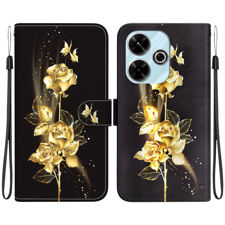 

For Xiaomi Redmi 13 4G Crystal Texture Colored Drawing Leather Phone Case(Gold Butterfly Rose)