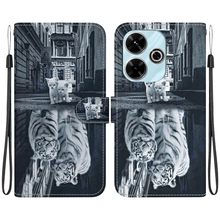 

For Xiaomi Redmi 13 4G Crystal Texture Colored Drawing Leather Phone Case(Cat Tiger Reflection)