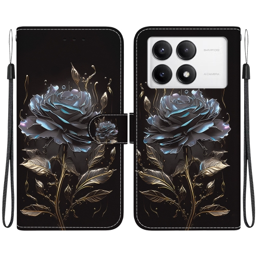 

For Xiaomi Redmi K70 Pro / K70 Crystal Texture Colored Drawing Leather Phone Case(Black Rose)