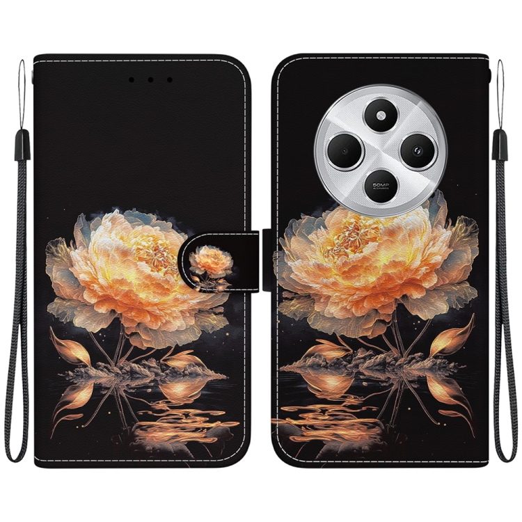 

For Redmi 14C 4G Crystal Texture Colored Drawing Leather Phone Case(Gold Peony)