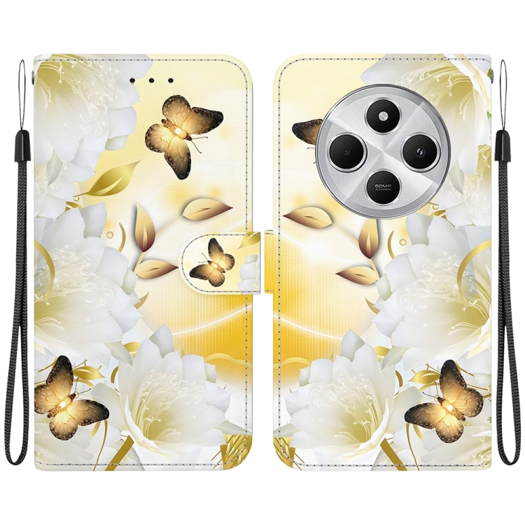 

For Redmi 14C 4G Crystal Texture Colored Drawing Leather Phone Case(Gold Butterfly Epiphyllum)