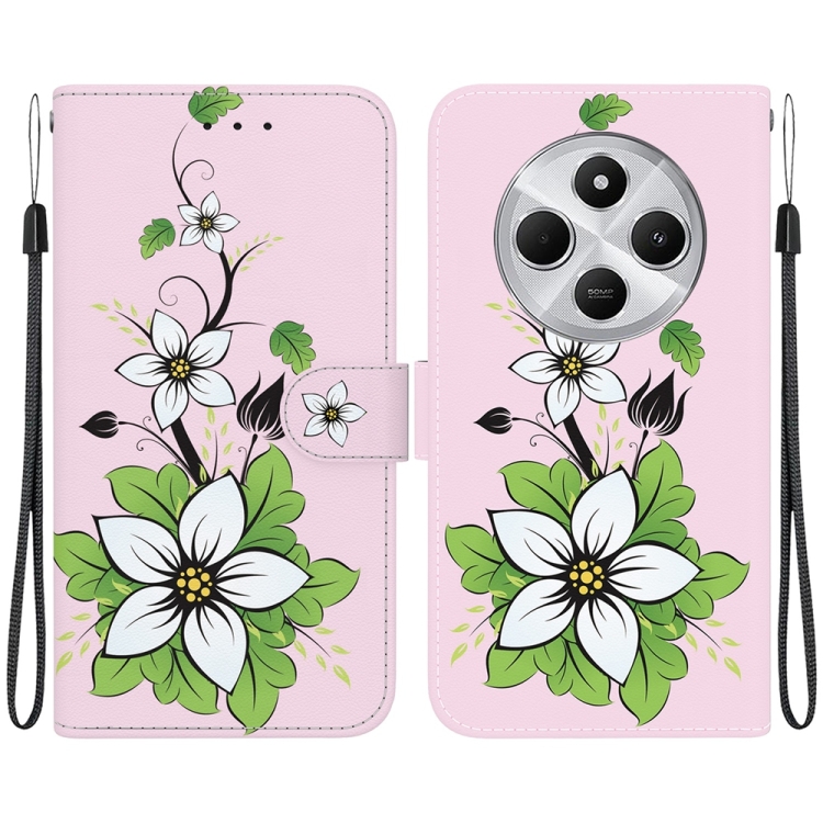 

For Redmi 14C 4G Crystal Texture Colored Drawing Leather Phone Case(Lily)