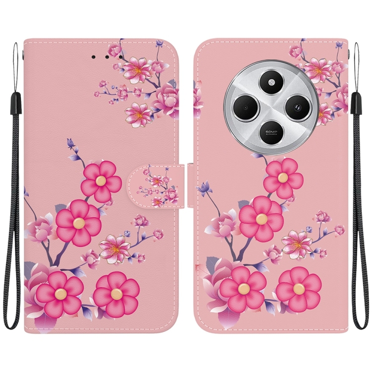 

For Redmi 14C 4G Crystal Texture Colored Drawing Leather Phone Case(Cherry Blossoms)
