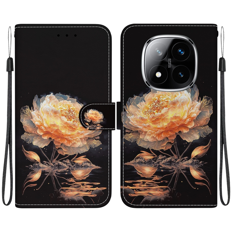 

For Redmi Note 14 Pro / Note 14 Pro+ 5G Crystal Texture Colored Drawing Leather Phone Case(Gold Peony)
