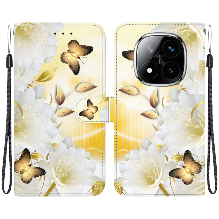 

For Redmi Note 14 Pro / Note 14 Pro+ 5G Crystal Texture Colored Drawing Leather Phone Case(Gold Butterfly Epiphyllum)