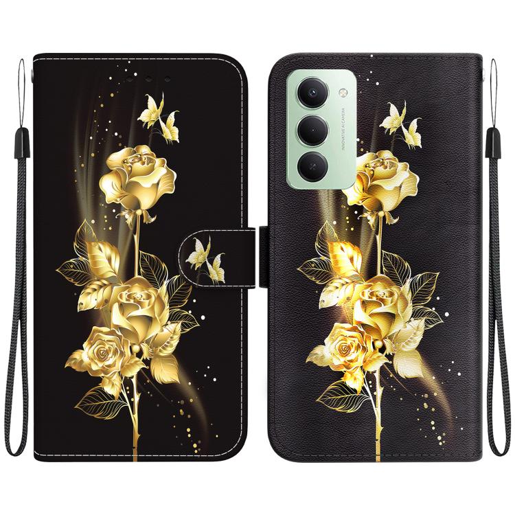 

For Redmi 15 5G / 4G EU 171mm Crystal Texture Colored Drawing Leather Phone Case(Gold Butterfly Rose)