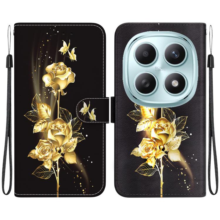 

For Redmi Note 15 4G / 5G Global 164mm / Poco M8 5G Crystal Texture Colored Drawing Leather Phone Case(Gold Butterfly Rose)
