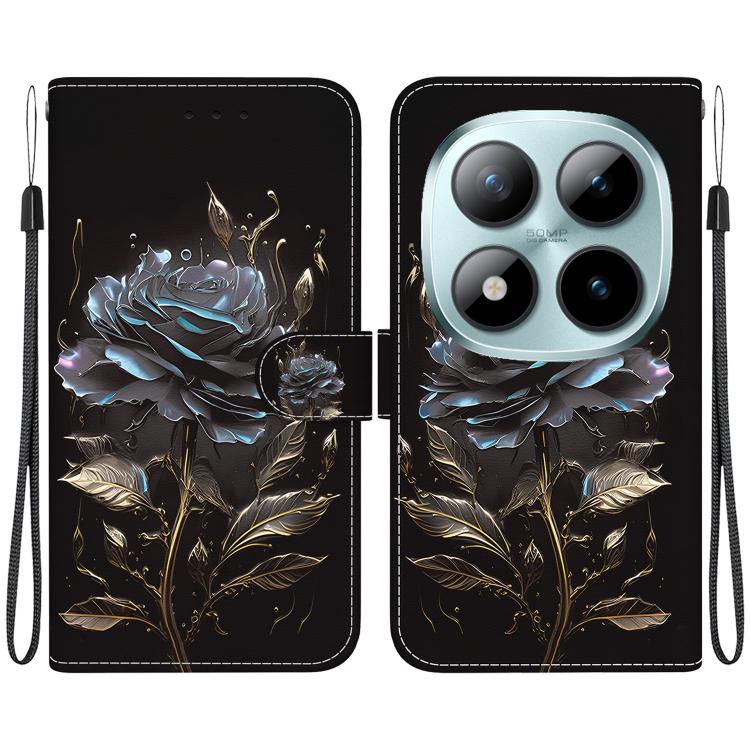 

For Redmi Note 15 Pro 5G Global 163.6mm Crystal Texture Colored Drawing Leather Phone Case(Black Rose)