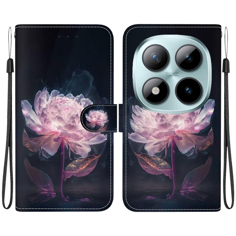 

For Redmi Note 15 Pro+ 5G 163.3mm / Poco M8 Pro 5G Crystal Texture Colored Drawing Leather Phone Case(Purple Peony)