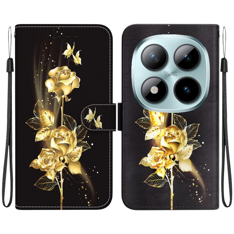 

For Redmi Note 15 Pro+ 5G 163.3mm / Poco M8 Pro 5G Crystal Texture Colored Drawing Leather Phone Case(Gold Butterfly Rose)