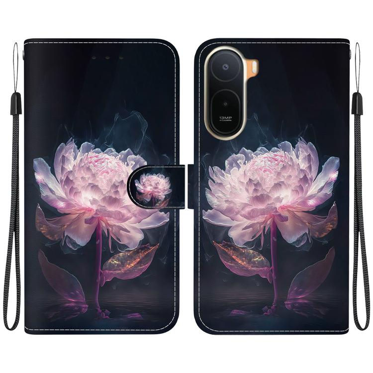 

For Redmi A7 Pro 4G / 5G 171mm / Poco C85x 5G Crystal Texture Colored Drawing Leather Phone Case(Purple Peony)