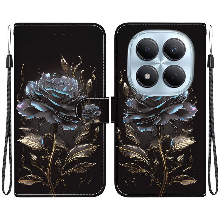 

For Redmi Note 15 Pro 4G Global 163.2mm Crystal Texture Colored Drawing Leather Phone Case(Black Rose)