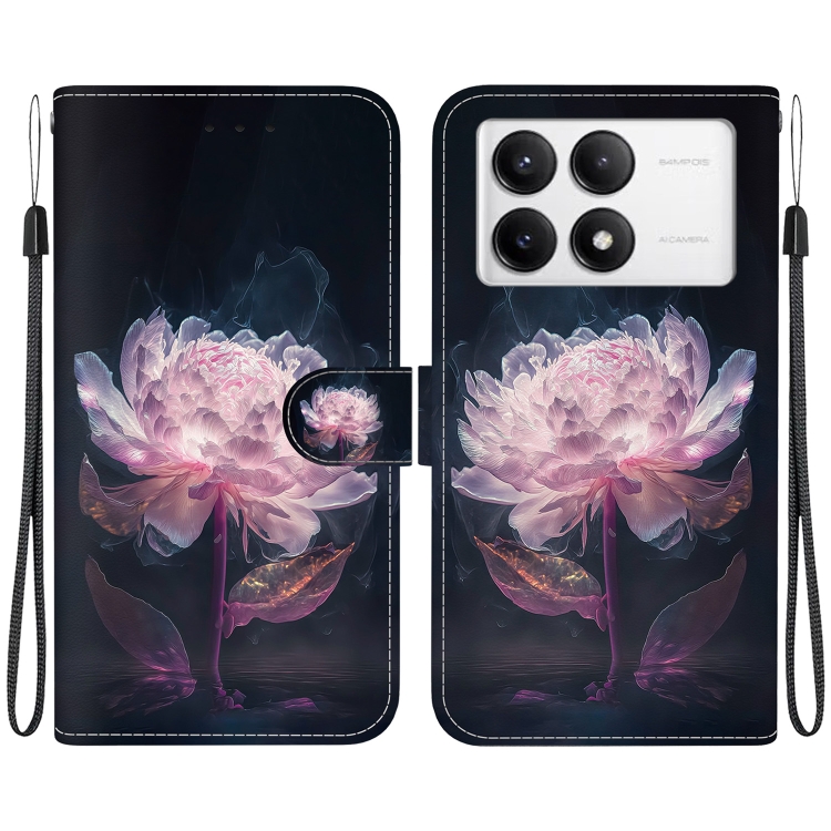

For Xiaomi Poco F6 Pro Crystal Texture Colored Drawing Leather Phone Case(Purple Peony)