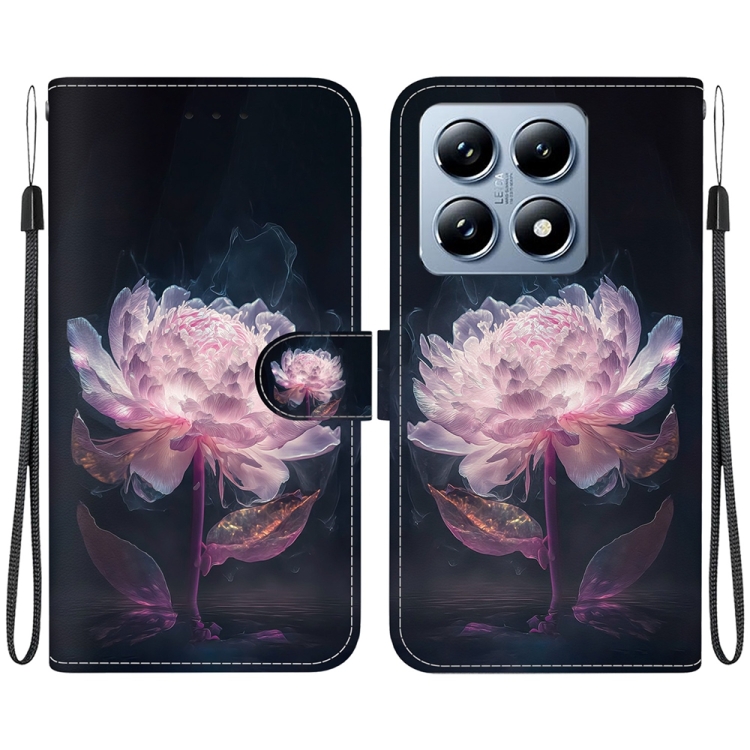 

For Xiaomi 14T Crystal Texture Colored Drawing Leather Phone Case(Purple Peony)