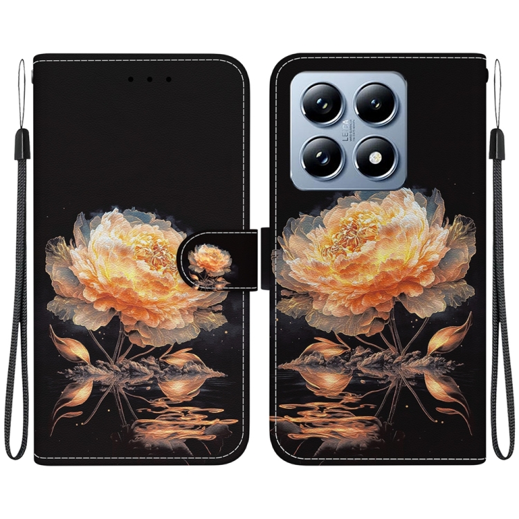 

For Xiaomi 14T Crystal Texture Colored Drawing Leather Phone Case(Gold Peony)