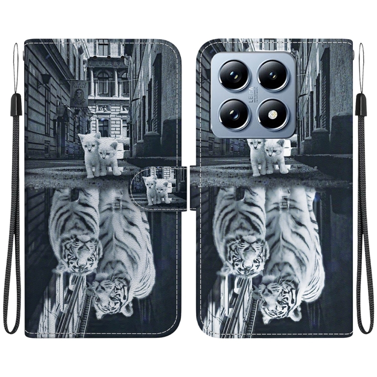 

For Xiaomi 14T Crystal Texture Colored Drawing Leather Phone Case(Cat Tiger Reflection)