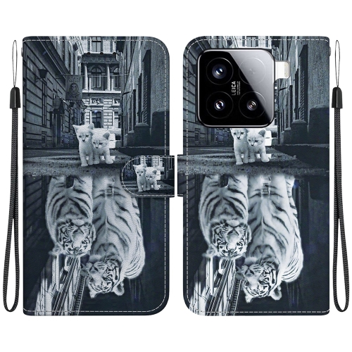 

For Xiaomi 15 Crystal Texture Colored Drawing Leather Phone Case(Cat Tiger Reflection)