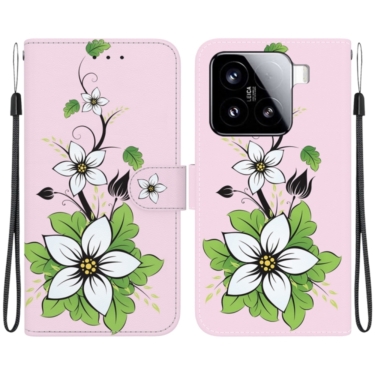 

For Xiaomi 15 Crystal Texture Colored Drawing Leather Phone Case(Lily)