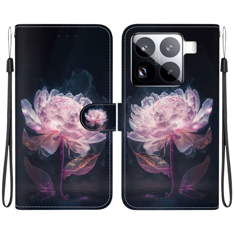 

For Xiaomi 15 Pro Crystal Texture Colored Drawing Leather Phone Case(Purple Peony)