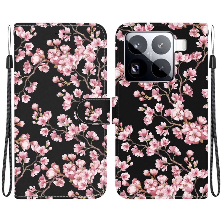 

For Xiaomi 15 Pro Crystal Texture Colored Drawing Leather Phone Case(Plum Bossom)