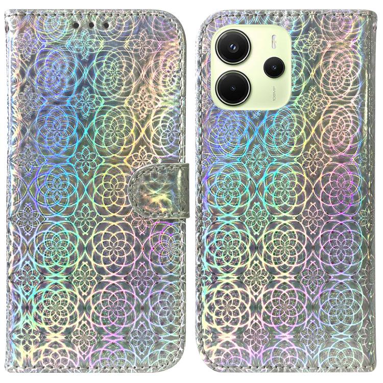 

For Redmi Note 14 4G 164.84mm Colorful Magnetic Buckle Leather Phone Case(Silver)