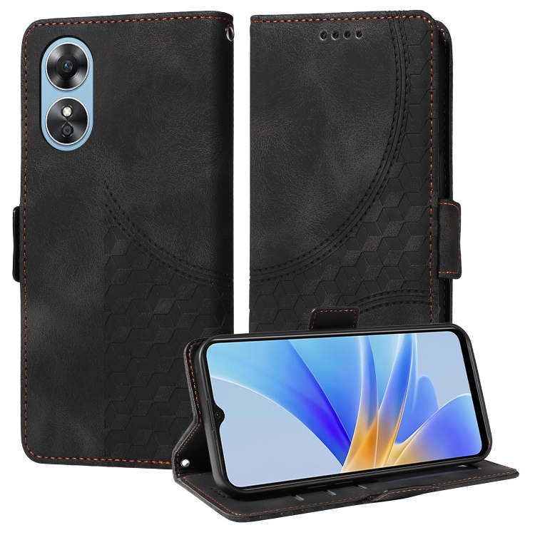 

For OPPO A17 4G / A17K Embossed Rhombus Starry Leather Phone Case(Black)