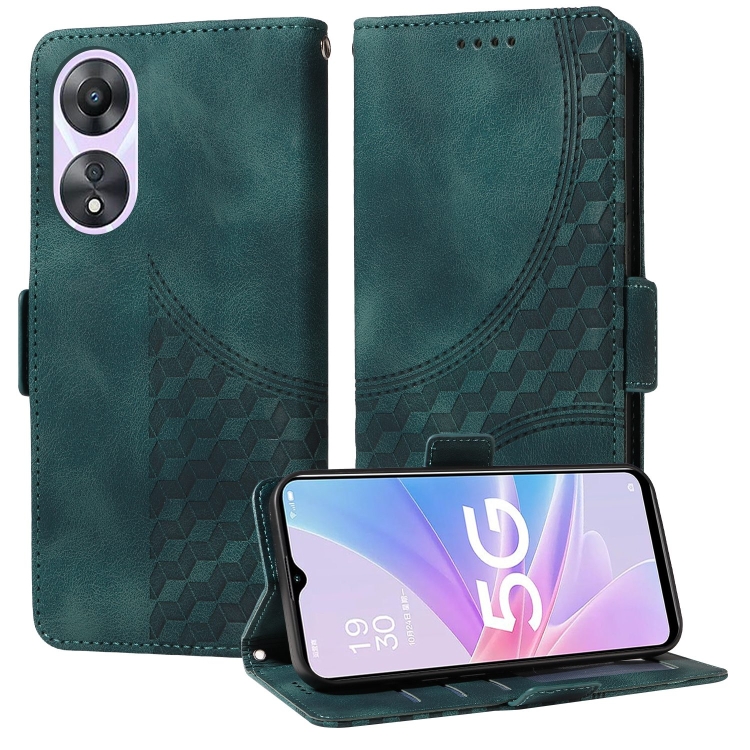 

For OPPO A78 5G Global Embossed Rhombus Starry Leather Phone Case(Green)