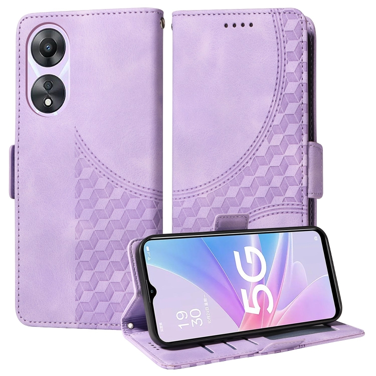 

For OPPO A78 5G Global Embossed Rhombus Starry Leather Phone Case(Purple)