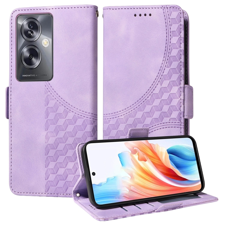 

For OPPO A79 5G Embossed Rhombus Starry Leather Phone Case(Purple)