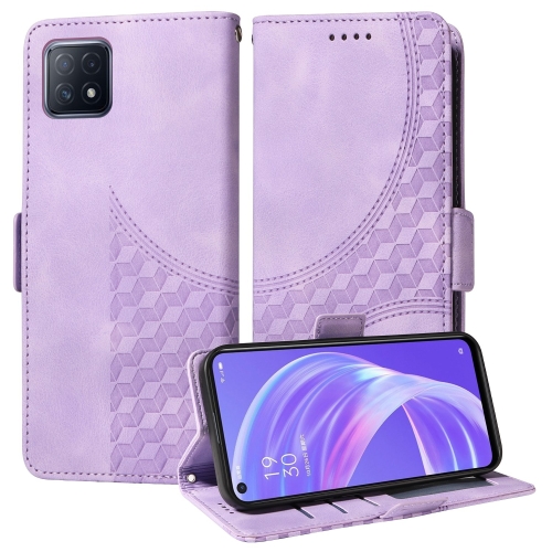 

For OPPO A72 5G / A53 5G Embossed Rhombus Starry Leather Phone Case(Purple)