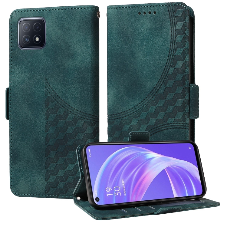 

For OPPO A73 2020 5G Taiwan Embossed Rhombus Starry Leather Phone Case(Green)