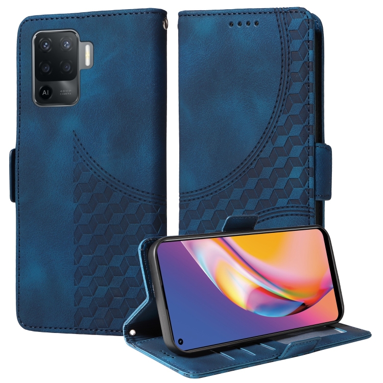 

For OPPO A94 4G / F19 Pro Embossed Rhombus Starry Leather Phone Case(Blue)