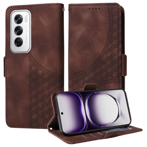 

For OPPO Reno12 5G Global Embossed Rhombus Starry Leather Phone Case(Brown)